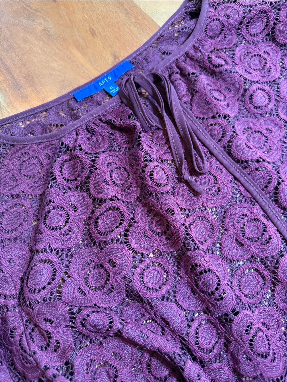 Apt. 9 Women's Deep Plum Lace Tie-Neck Top